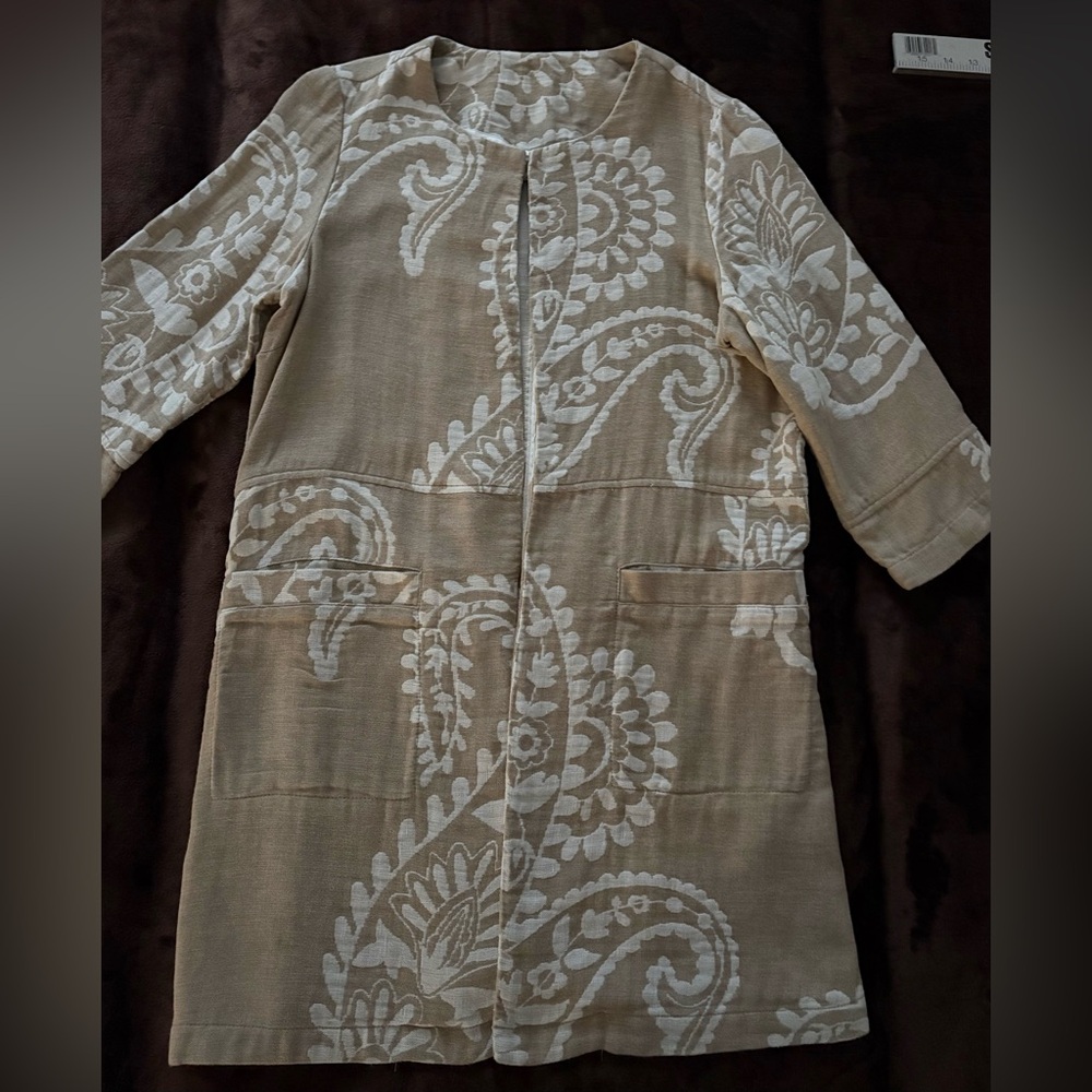 Chico’s Jacquard Open Front Coat. Size 1